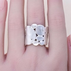 Size 8.25, vintage KC sterling silver cz ring, pebble textured 925 wide band