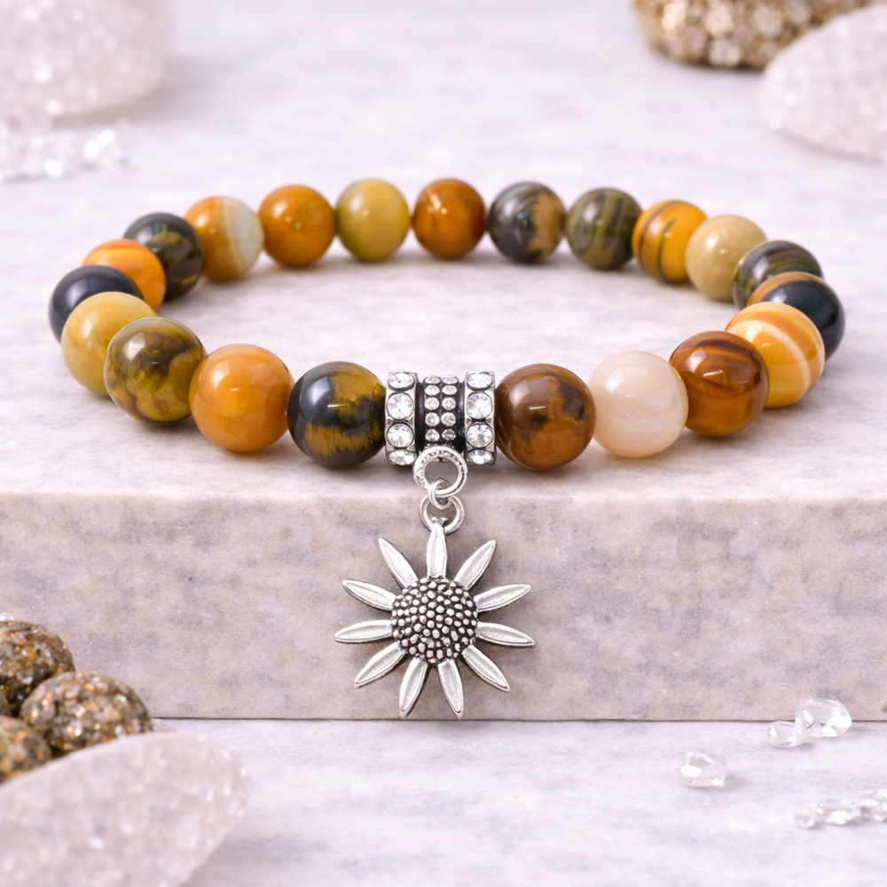 Bumblebee Agate Bracelet 8mm Beads Natural Gemstone Charm Stretch Bracelet