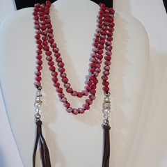 55″ Plunder Long Beaded Mala Open Ended/Knot Tie Lariat Garnet Natural Stone