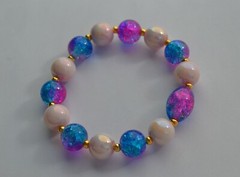 Handmade Light pink bead Blue Pink crackled bead Elastic Stretch Cord Bracelet