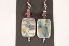 Handmade Polished Shell and Glass Bead Earrings French Wire Silverplate Boho NEW