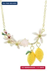 Cute Grape Lemon Peach Fruit Pendant Necklace, Handmade Painting Multicolor Enam