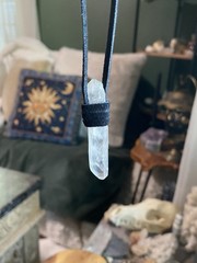 Handmade Crystal Clear Quartz Leather Wrap Necklace