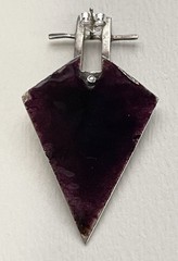 Modernist Silver Teal Enamel Inlay Earrings Triangle Shape Purple Cabachon 1980s