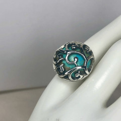 BARSE Turquoise Cabochon Sterling Silver Scroll Cage Ring Sz 7-1/2 VINTAGE