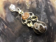 Turritella Agate, Sunstone & Citrine Pendant