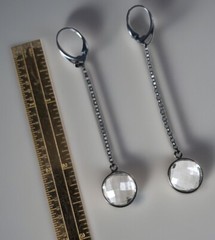Artisan Clear Faceted Crystal Sterling Silver Blackened Drop Earrings 2 3/4”