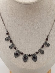 Handcrafted Bohemian style silver red garnet necklace