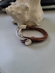 Silver plated beaded Wrap Cuff Bracelet Uno De 50 Style Light Tan minimalist