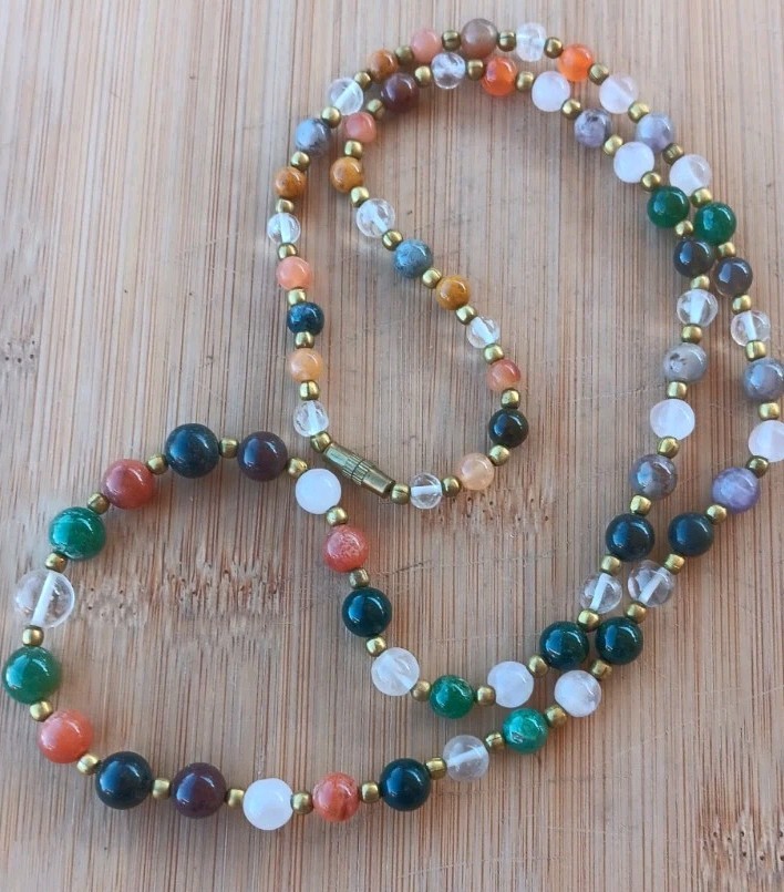 28″ Multi Gemstone Beaded Necklace Amethyst, Citine , Quartz