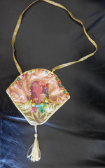 Handmade Crocheted art Necklace Cotton Fabrics embroidered crocheted+ Beads
