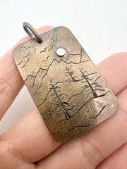 Artisan Handcrafted Copper Sterling Mountain Scenery Pendant