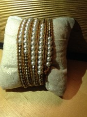 CHAN LUU Agate Pearl Silver Nuggets Beaded Light Brown Leather NWOT $199 Retail