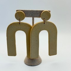 Arch Dangle Earrings Beige Speckled Clay Statement Geometric Urban Tribal Boho