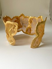 Unique gold plated handcrafted modernist cuff bracelet