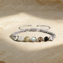 Moonstone Labradorite Moon Phase Charm Hand-knitted Beaded Healing Bracelet