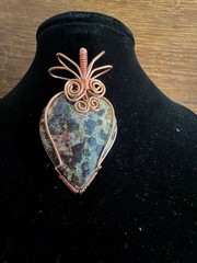 Handmade Copper Wire Wrapped African Turquoise Jasper Pendant Artisan Gemstone B