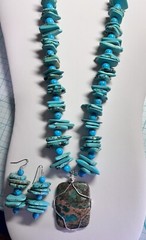 Jewelry Set Turquoise Beads wire-wrapped Agate Pendant Handmade