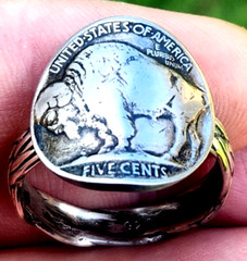 Authentic Buffalo Indian Nickel coin men signet ring sterling silver 13 size