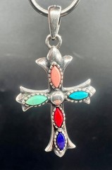 AHM 925 Sterling Silver Multi Faux Gemstone Cross Pendant 3.9g