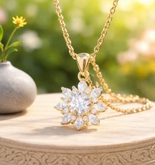 Handmade 1 Carat Lab Grown Moissanite Flower Pendant, 18K Yellow Gold Finish