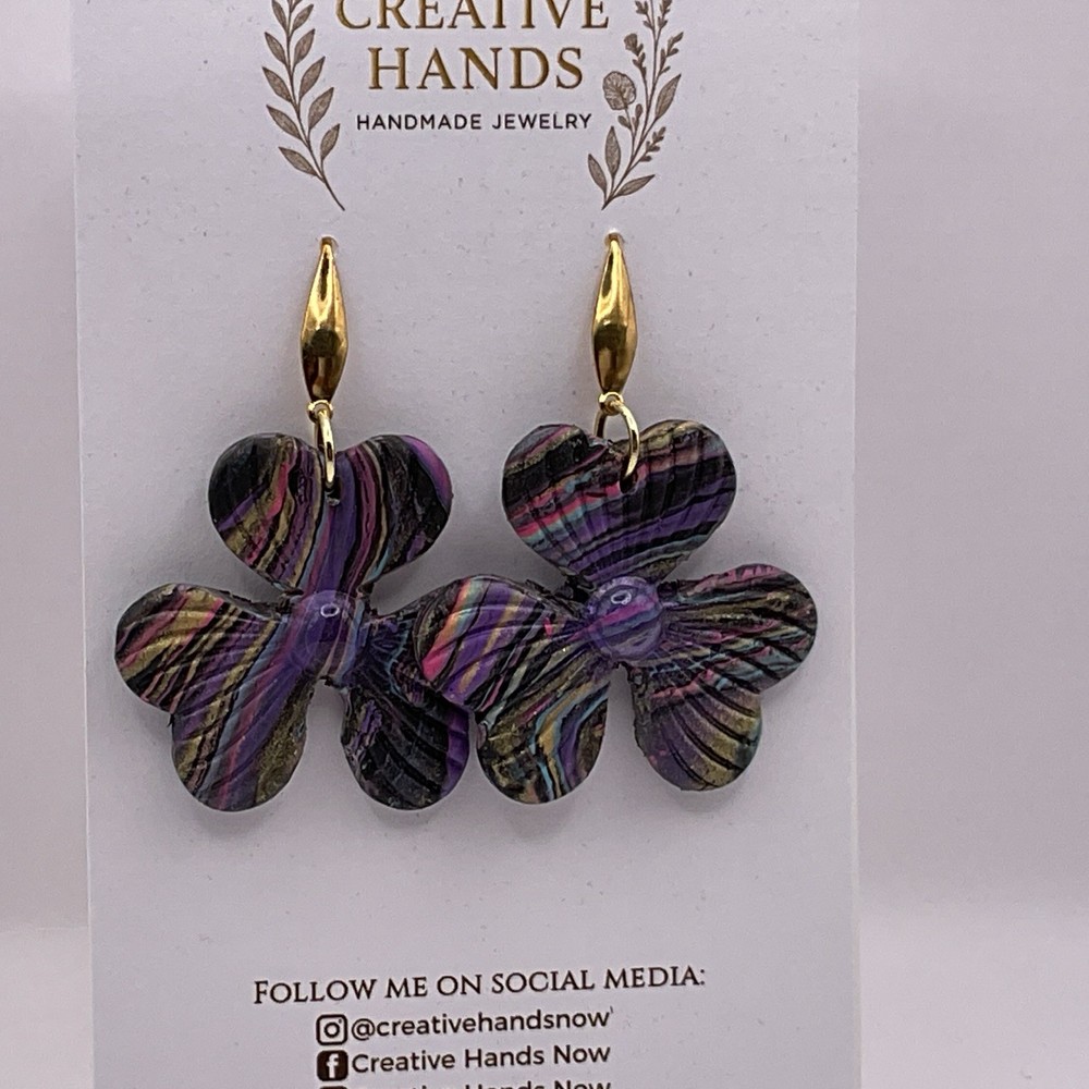 Handmade Polymer Clay Flower Earrings – Multicolor Marbled Statement Jewelry