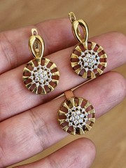 Turkish Handmade Jewelry Set 925 Sterling Silver Gold Plated Zircon Earrings Rin
