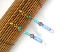 14K Solid Gold Dangle Gemstone Earrings Glass Bead Agate Quartz Handmade Boho