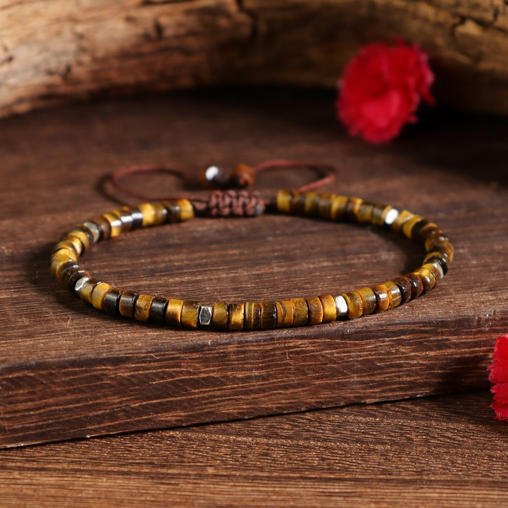 Natural Brown Tiger’s Eye Tibetan Cube Beaded Healing Protection Boho Bracelet