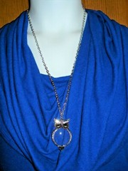 Magnifying Owl Pendant on a Silver Plated Textured 28″ Chain Necklace