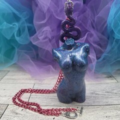 Handmade LARGE Resin Holo Goddess Snake Medusa Pendant Necklace