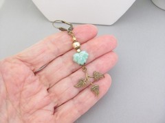 Long beaded Earrings Mint Glass Antiqued Brass Crystal Pearl Fantasy Cosplay