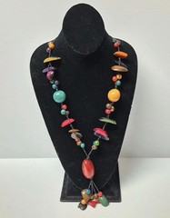 TAGUA Handmade Necklace Acai Bead Artisan Colorful Tassel Fish Hook Clasp