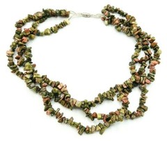 Triple Strand Unakite Chip Gemstone Necklace