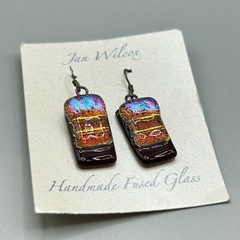 Jan Wilcox Fused Glass Earrings Handmade Sterling Silver Hooks Dangles Drops