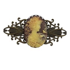 Vintage Cameo Lady with Bird Brown Hair Barrette.