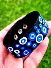 Evil eye good luck Buffalo Bison leather cuff bracelet handcrafted 6 3/4 wrist