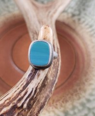 Amy Faust Vintage Aqua Glass Recycled Sterling Silver Ring 6.5-6.75