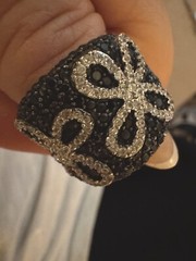 tests silver beaded band ring black modern design boho / shiny in light size 9