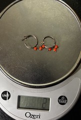 Boho Sterling Silver Hoop Earring Coral Tone Orange Red Bead Thailand Marsala 2g