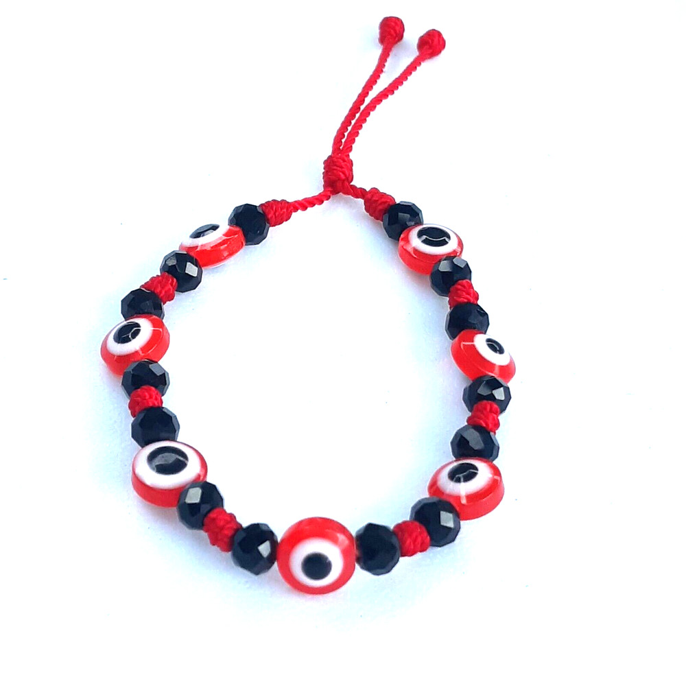 Protection Bracelets Red 7 Evil Eye with black crystal in red string