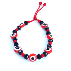 Protection Bracelets Red 7 Evil Eye with black crystal in red string