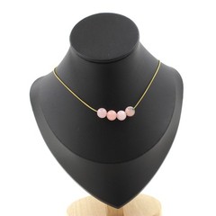 Necklace 4 Beads Opal Pink 0 5/16in Chain Steel Golden Stainless Necklace Woman