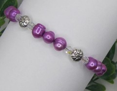Hot Pink Freshwater Pearl Bracelet, AB Crystal, Pewter Flower Beads, Gift Box