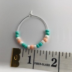 Earrings Hoop Boho Beaded Pastel Pink Teal Blue Pearly White Silver Tone Colors