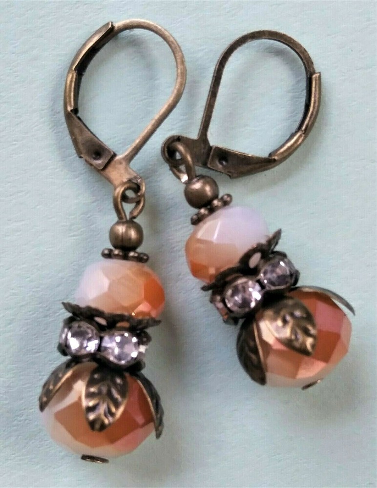 PEACH & CREAM faceted Crystal drops Lever back handcrafted CHOOSE 612