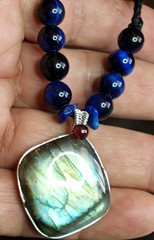 Labradorite with 8 mm Blue Tiger eye beads, adjustable, hand braided Necklace.