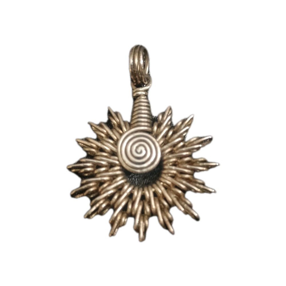 Silvertone Wire Wrapped Sunburst Pendant