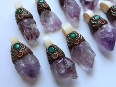 ✨Unique Lot of 10 Amethyst / Turquoise Peruvian Pendants Handmade Alpaca Silver✨