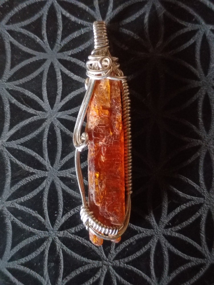 Orange Kyanite Sterling Silver Pendant Artisan Jewelry Gift